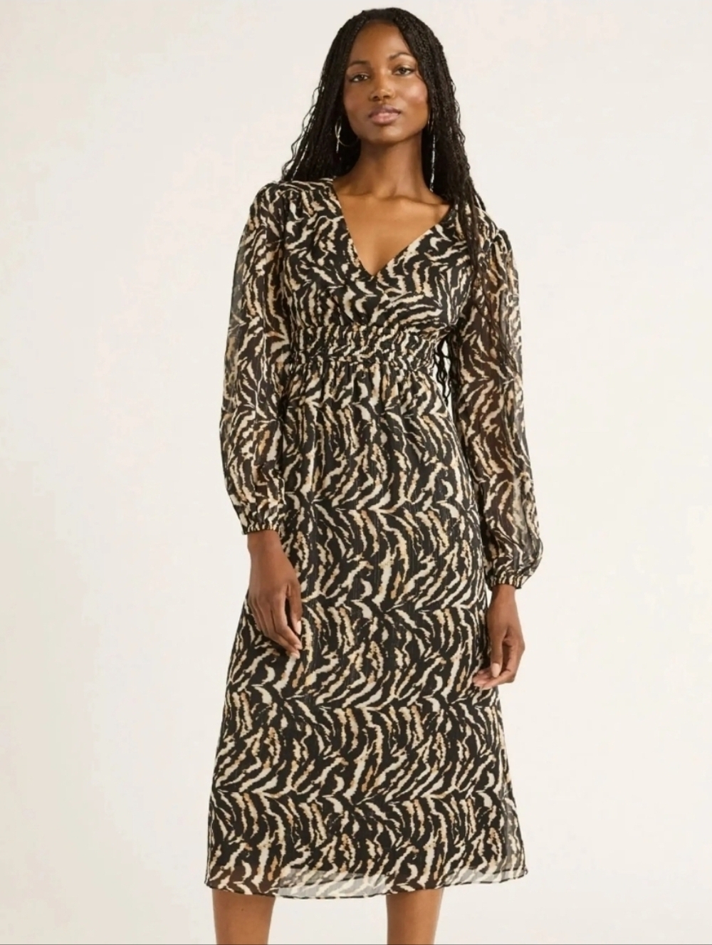 NWT Sofia Jeans by Sofia Vergara Animal Print Midi Dress Small 4-6 Long Sleeve